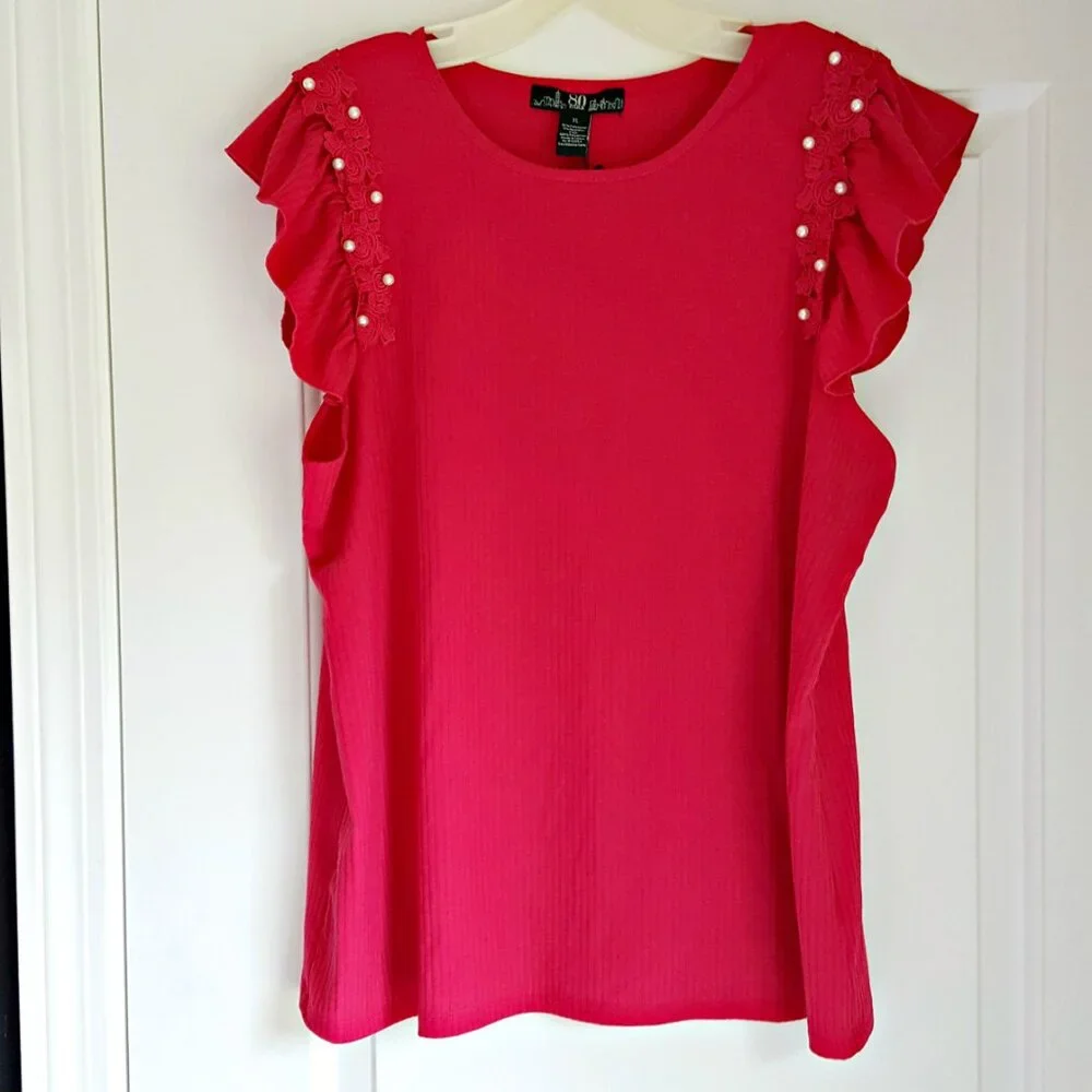 NEW! 80 PARK LACE & PEARL Embellished TOP